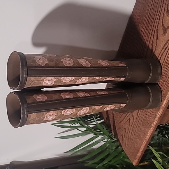 Coach Tall Rainboots Brown Rose Women sz 8 - Picture 6 of 11